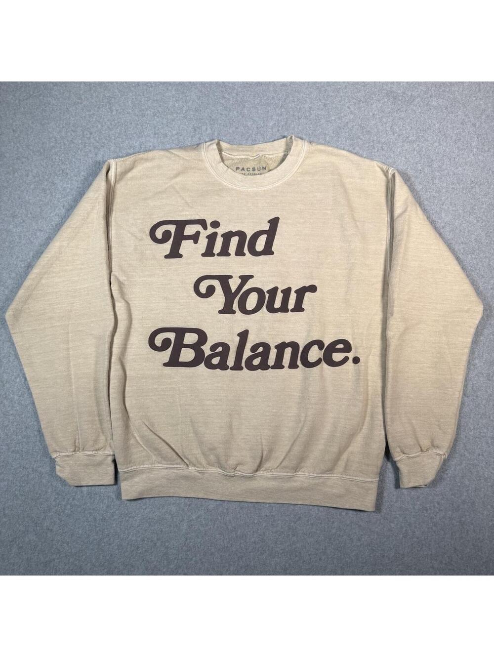find your balance y2k puff print beige pacsun crewneck